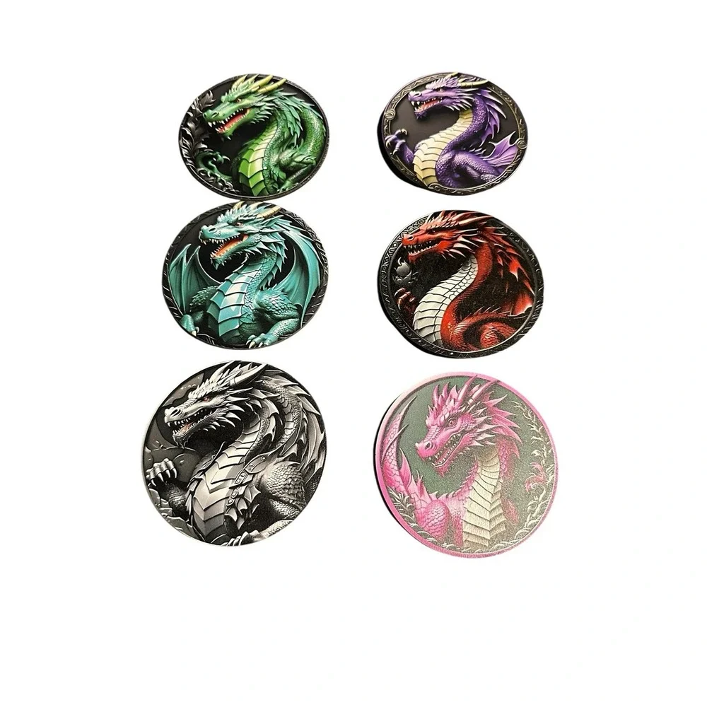 NEW wood round coasters set of 6 dragons‎